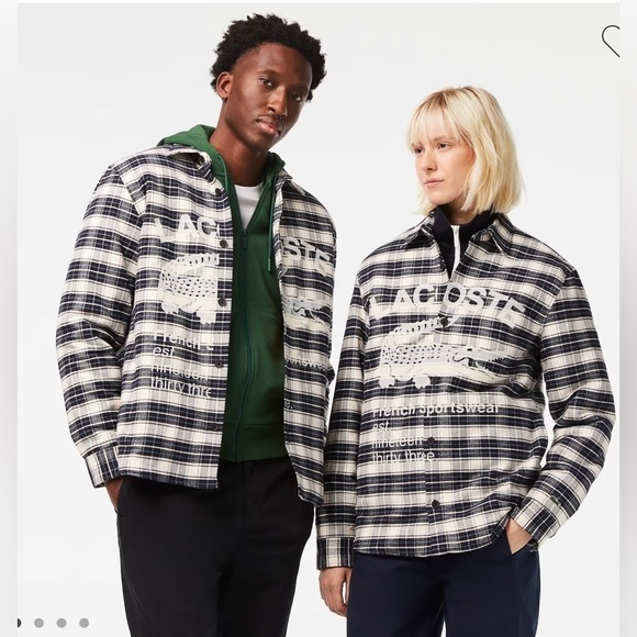 Unisex Lacoste Branded Check Print Overshirt - Picture 6 of 8